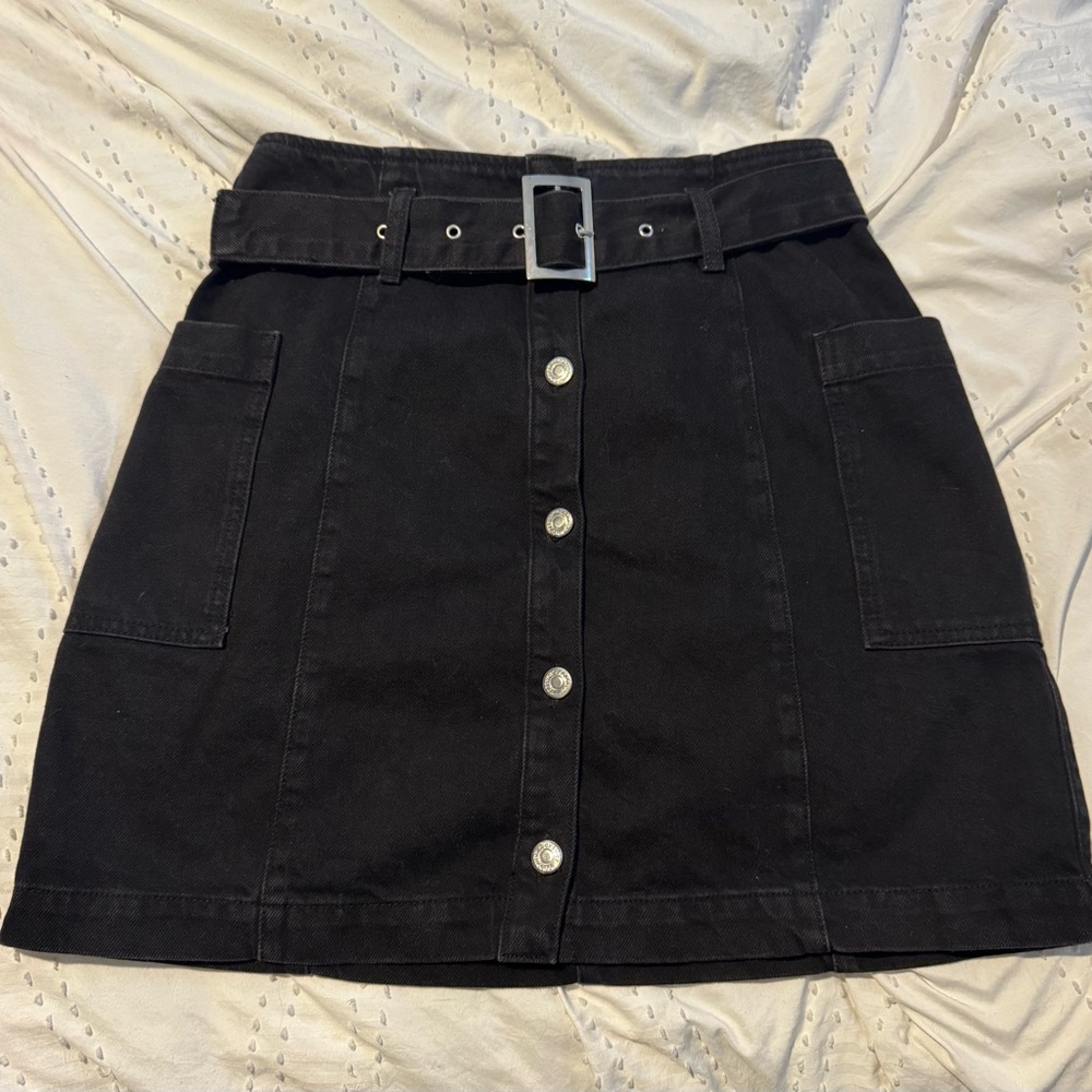 Topshop Belted Black Mini Skirt with Silver Buckle